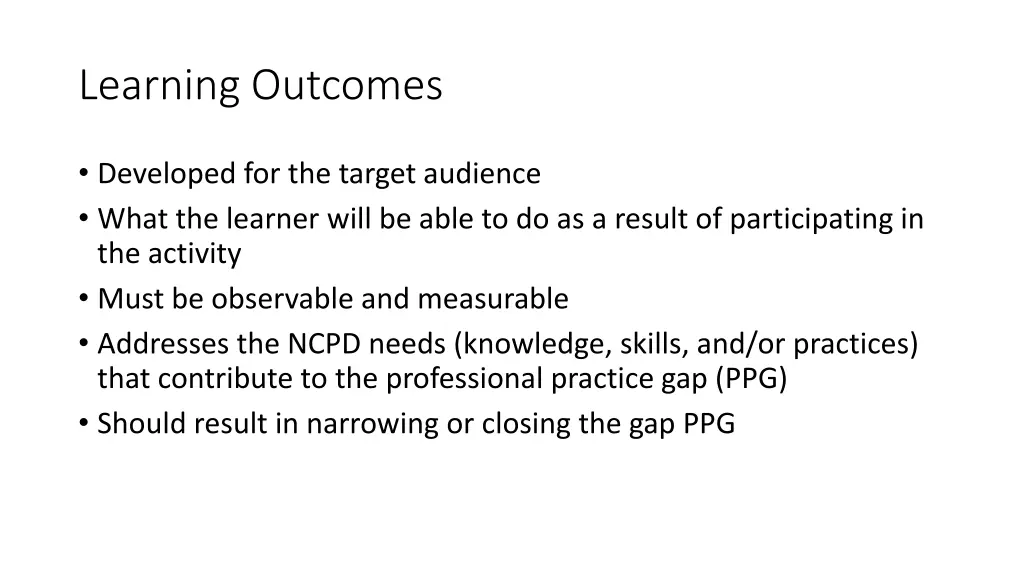 learning outcomes