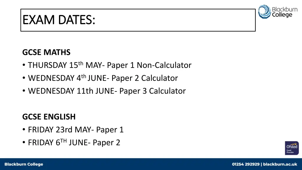 exam dates exam dates