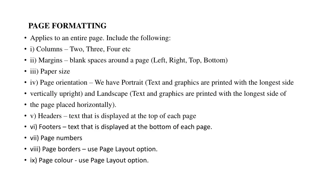page formatting applies to an entire page include