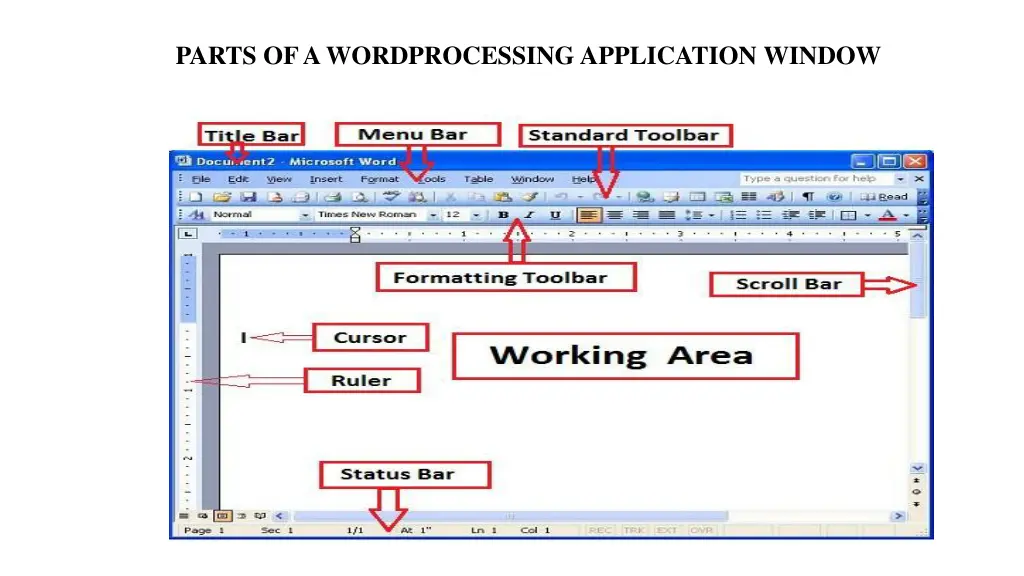 parts of a wordprocessing application window