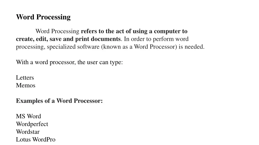 word processing word processing refers