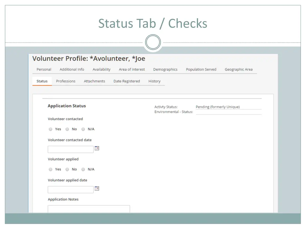status tab checks