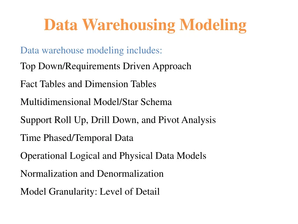 data warehousing modeling