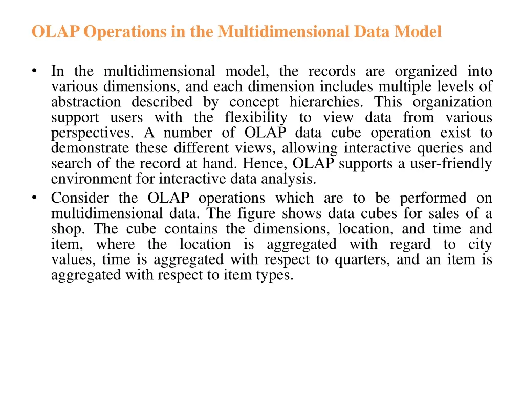 olap operations in the multidimensional data model
