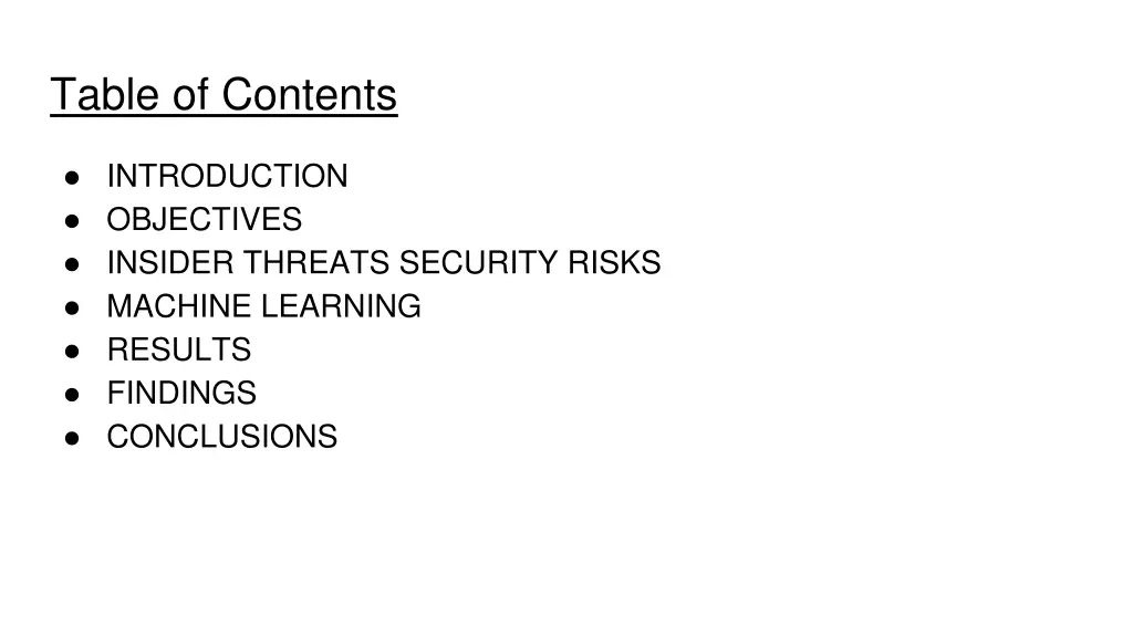 table of contents