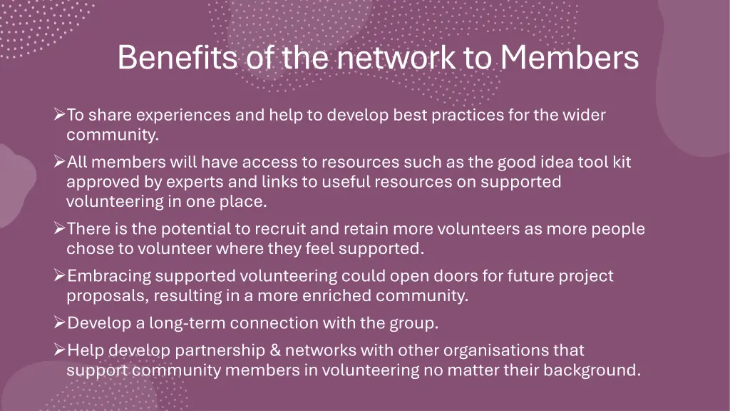 benefits of the network to members