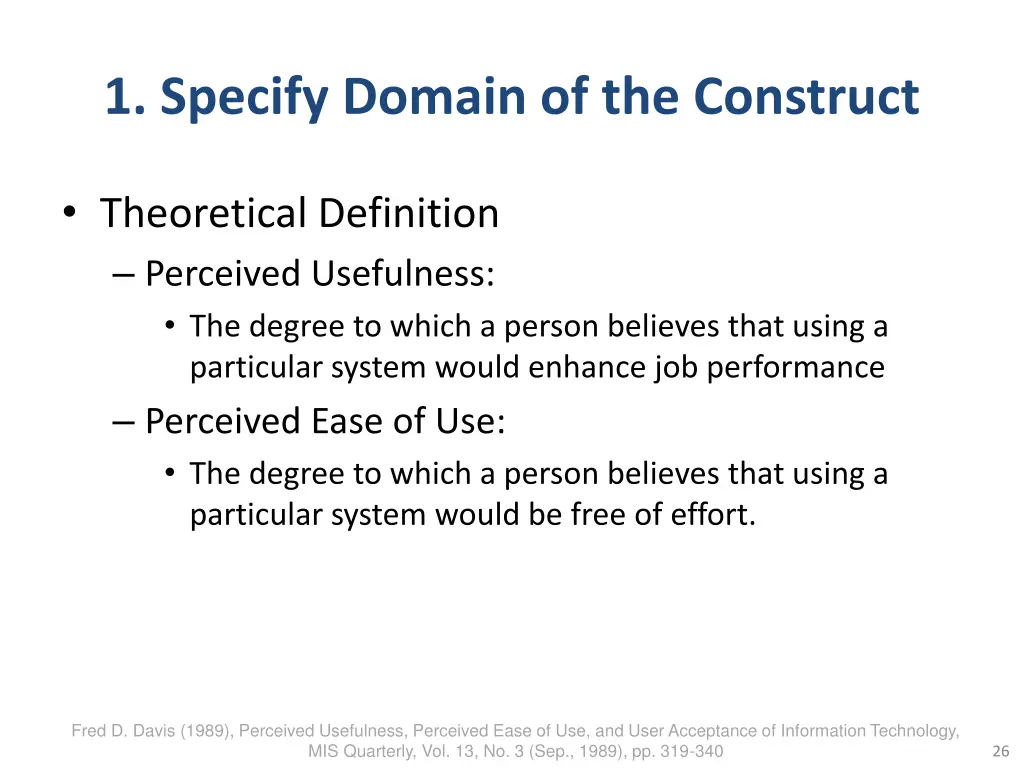 1 specify domain of the construct