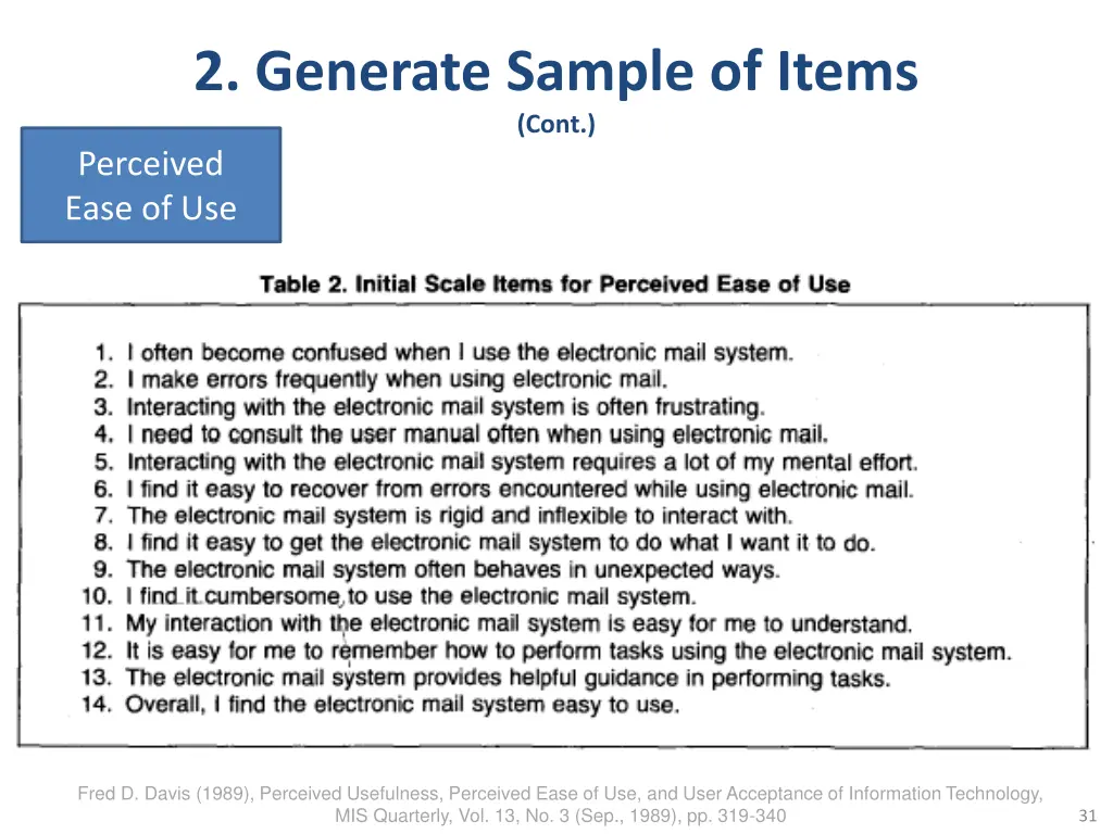 2 generate sample of items cont perceived ease