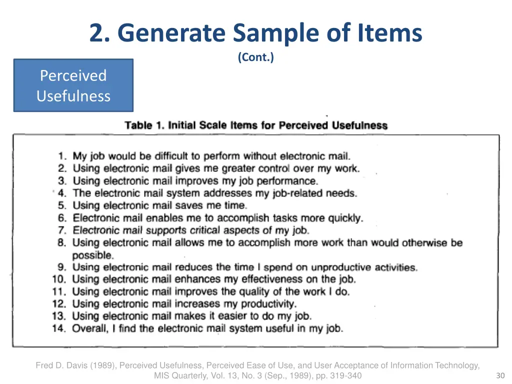 2 generate sample of items cont perceived