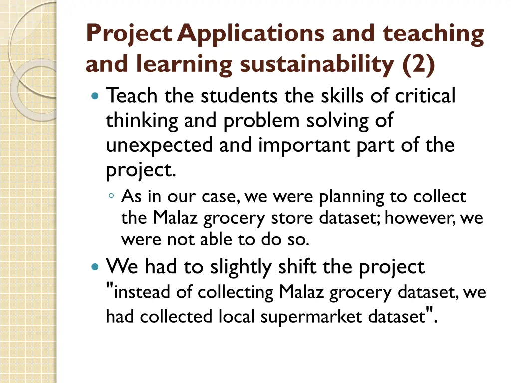 project applications and teaching and learning 1