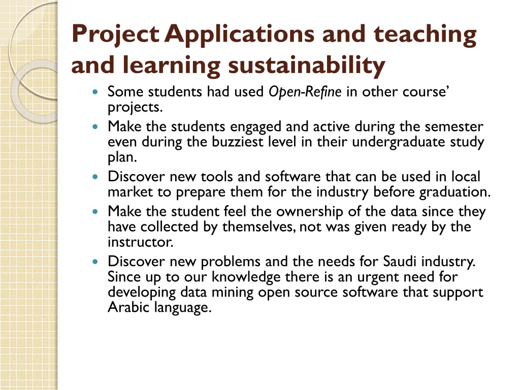 project applications and teaching and learning