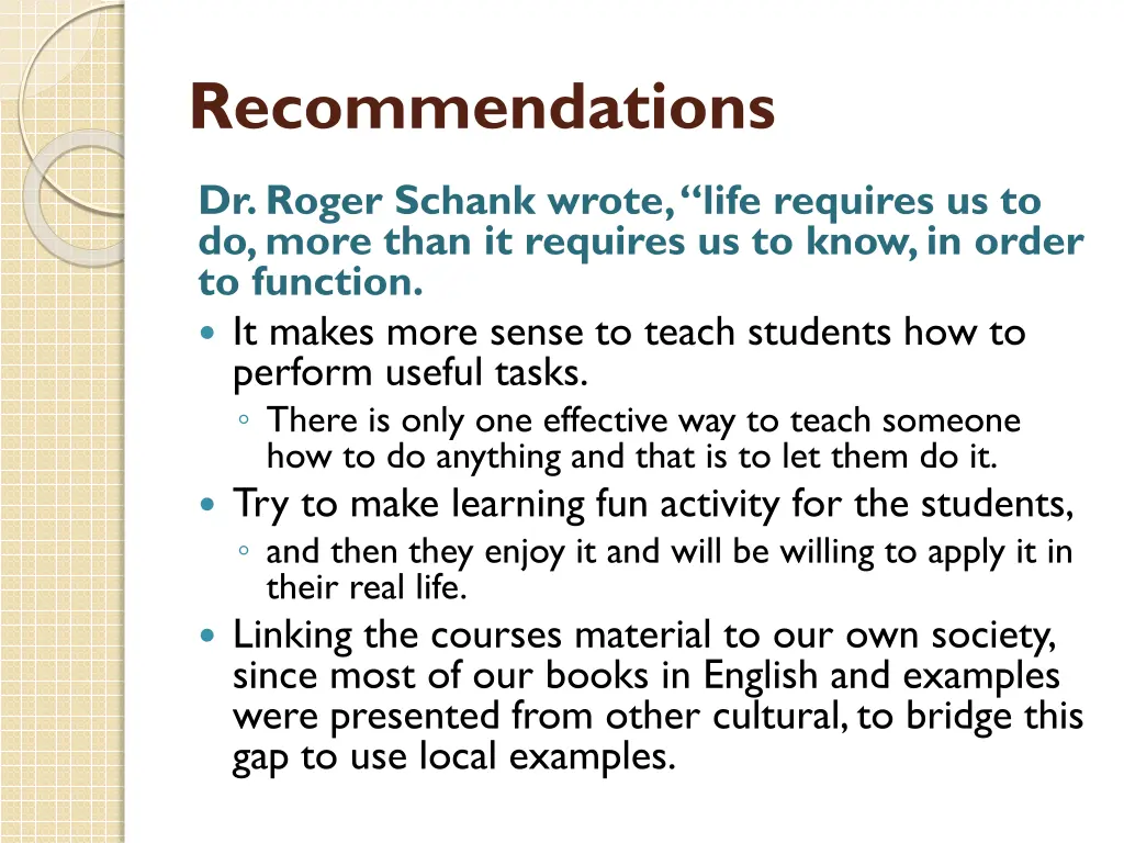 recommendations