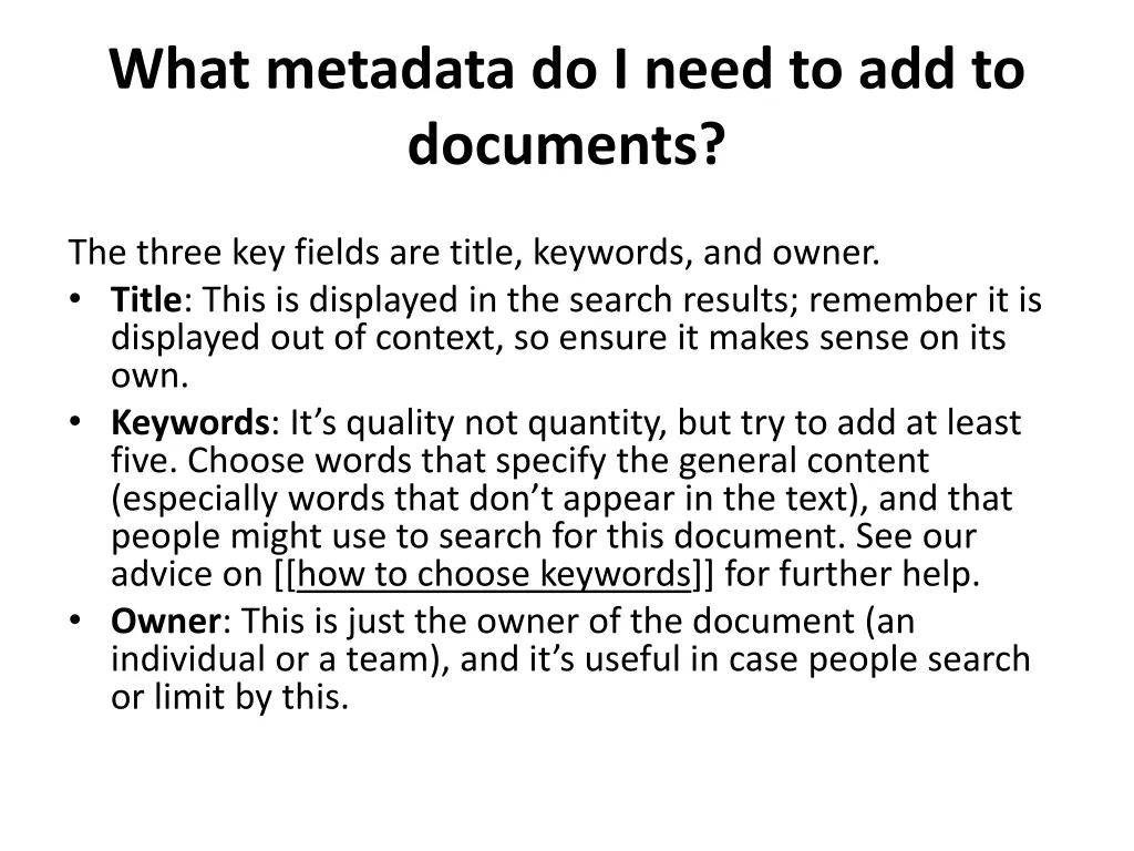 what metadata do i need to add to documents