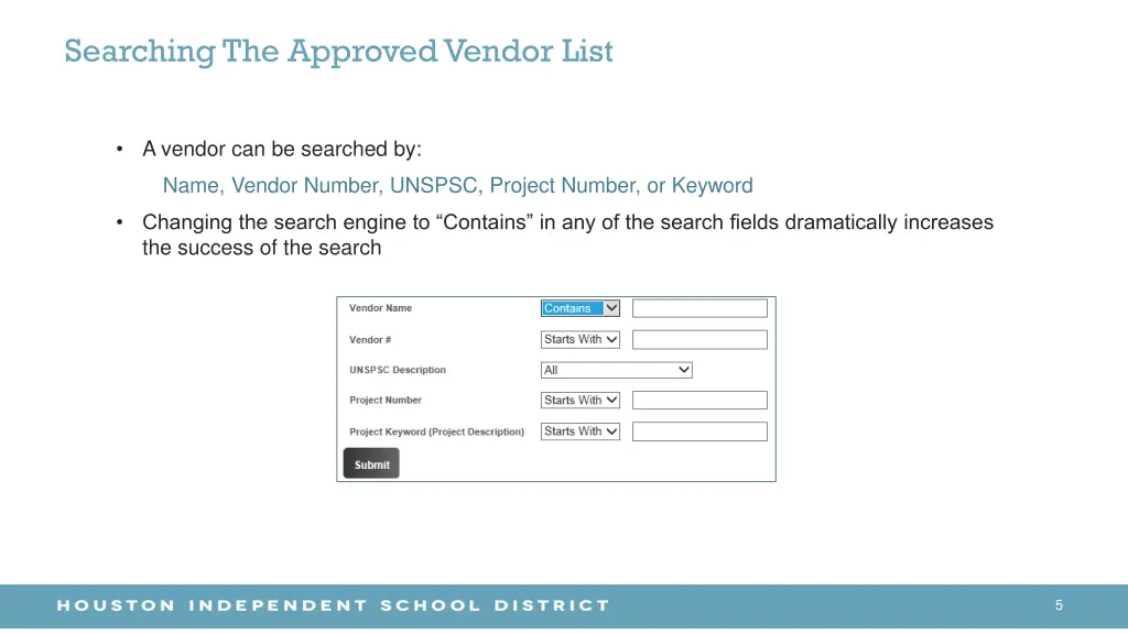 searching the approved vendor list