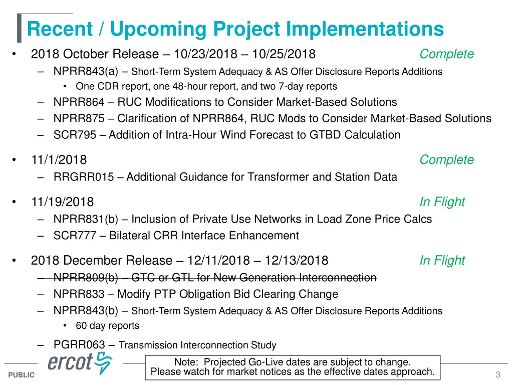 recent upcoming project implementations 2018