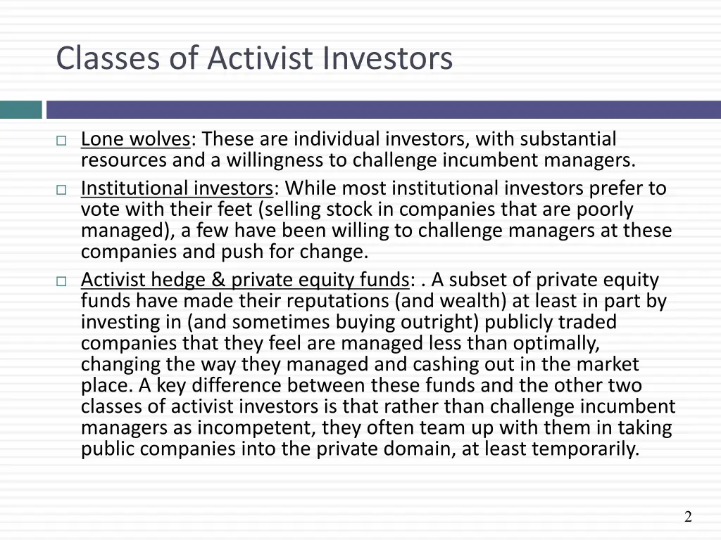classes of activist investors