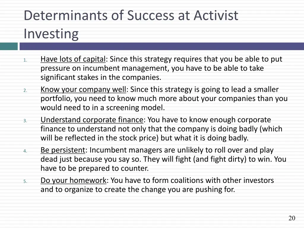 determinants of success at activist investing