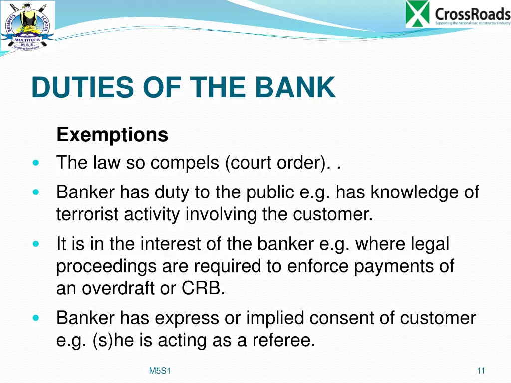 duties of the bank