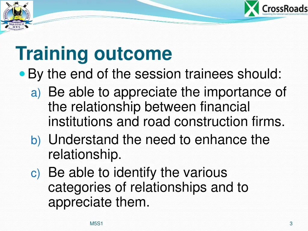 training outcome by the end of the session