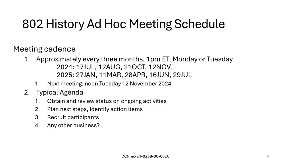 802 history ad hoc meeting schedule