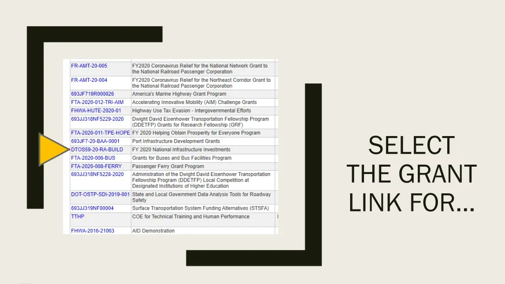 select the grant link for