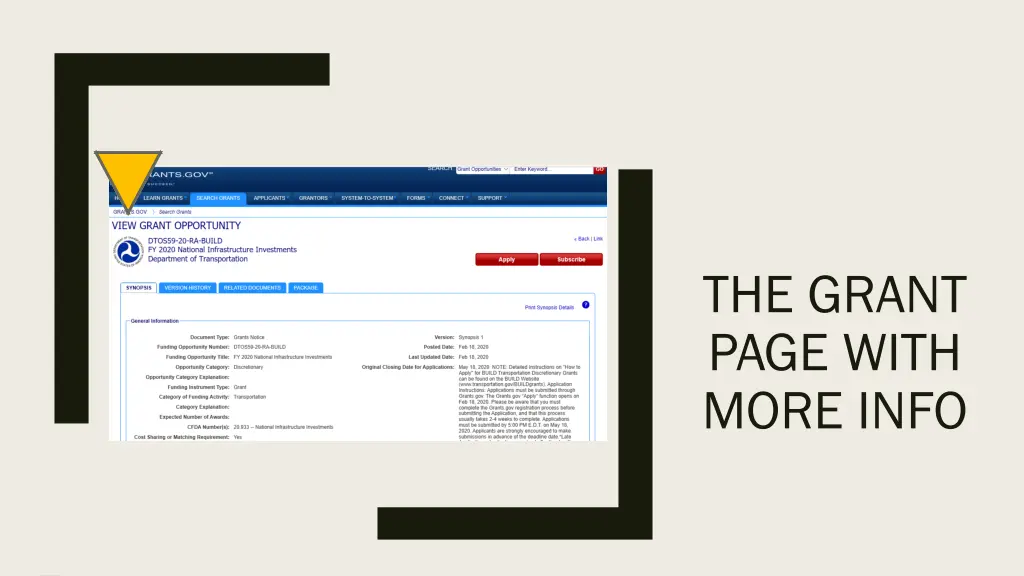 the grant page with more info
