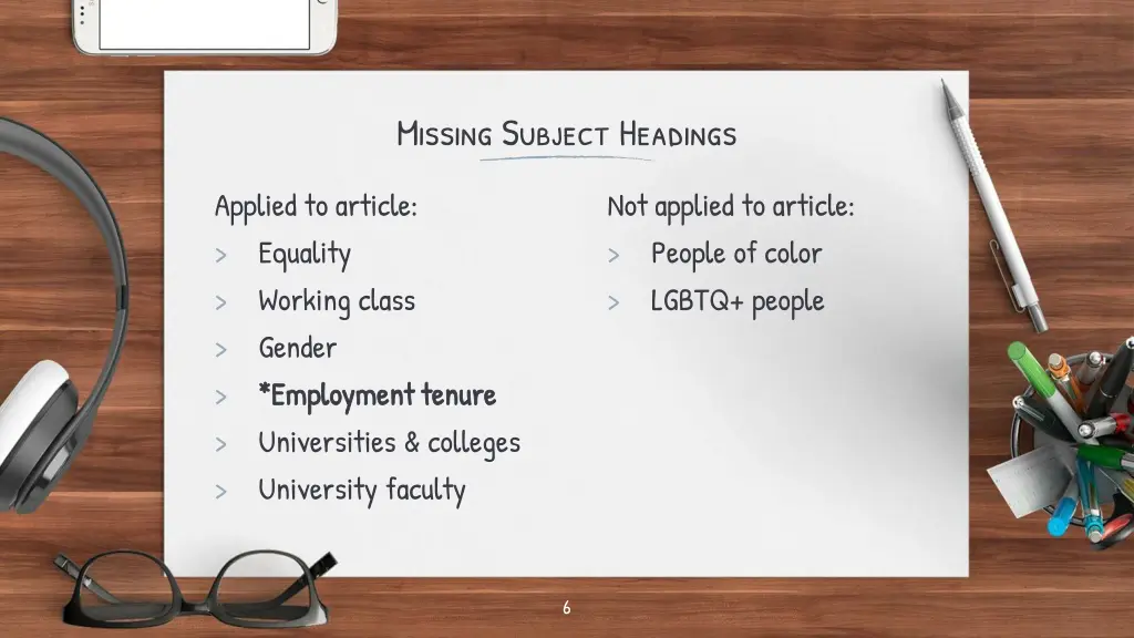 missing subject headings