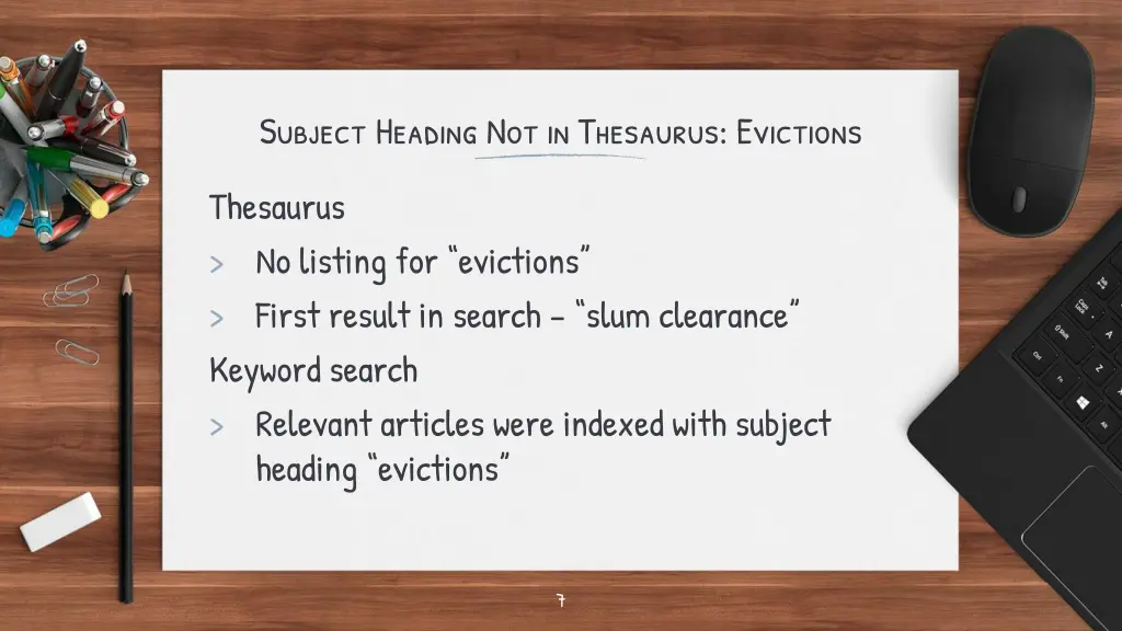 subject heading not in thesaurus evictions