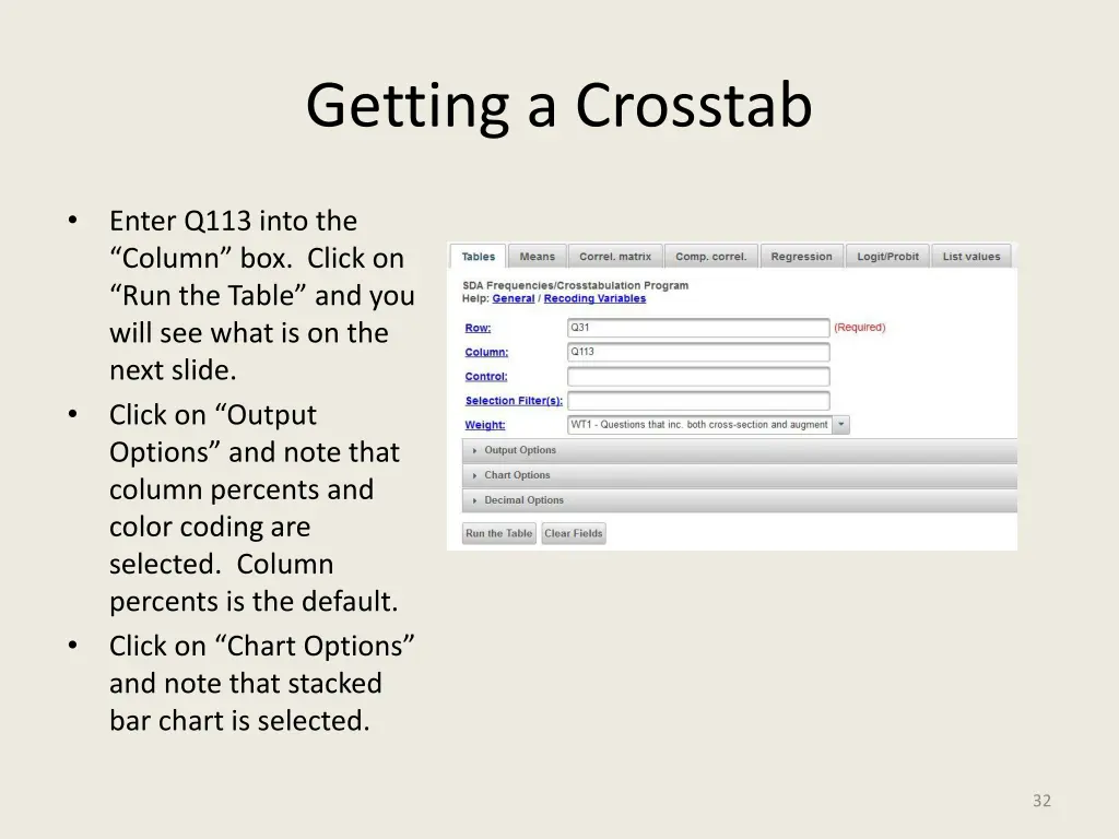 getting a crosstab