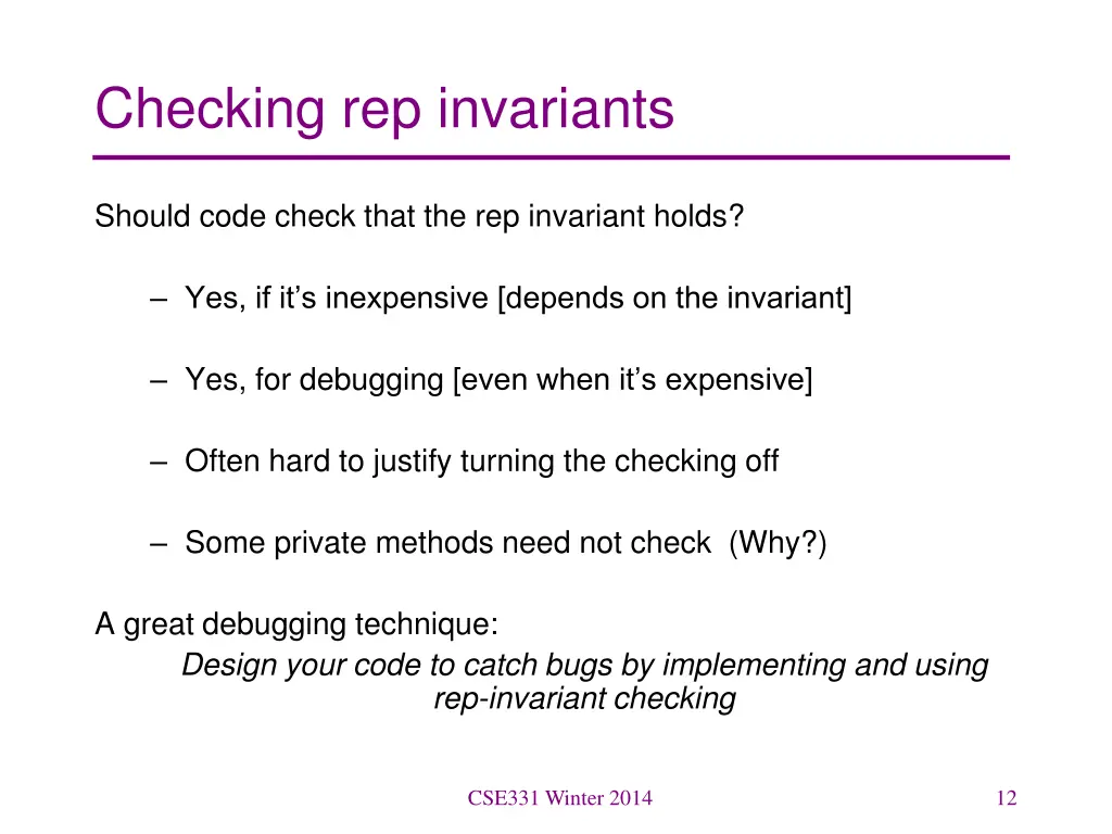 checking rep invariants