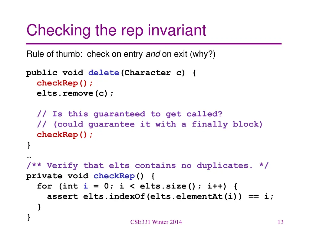 checking the rep invariant