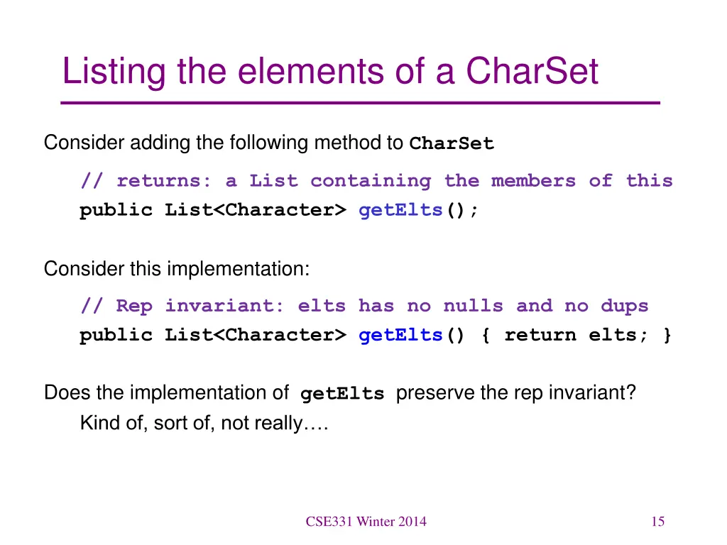 listing the elements of a charset