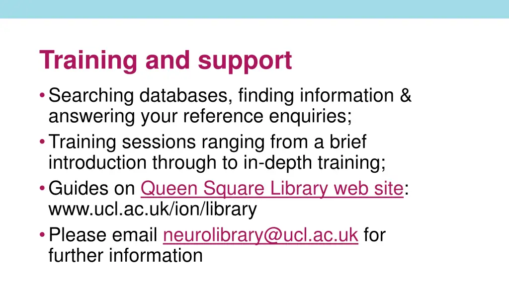 training and support searching databases finding
