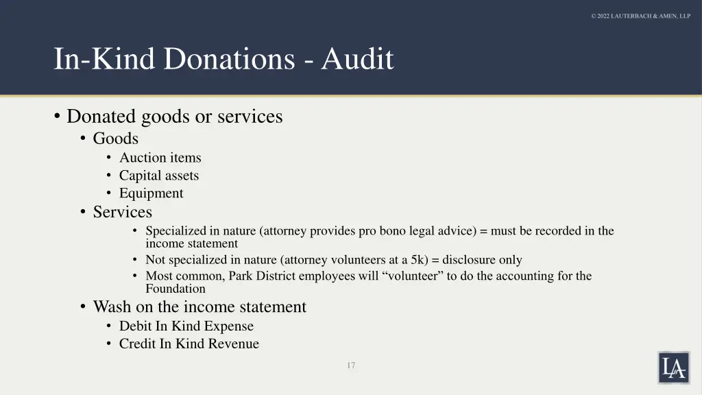 in kind donations audit
