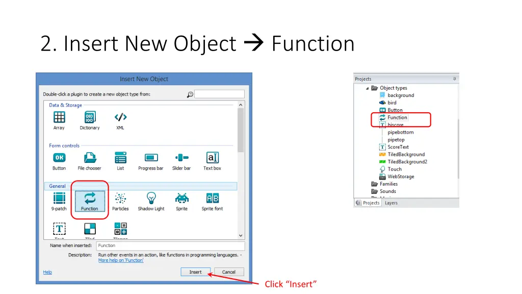 2 insert new object function