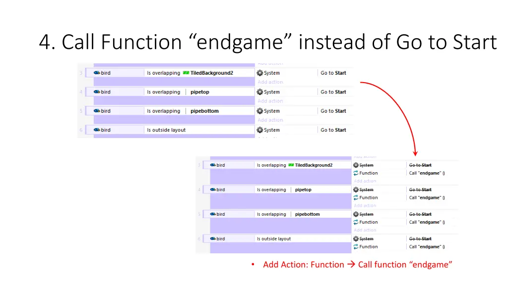 4 call function endgame instead of go to start
