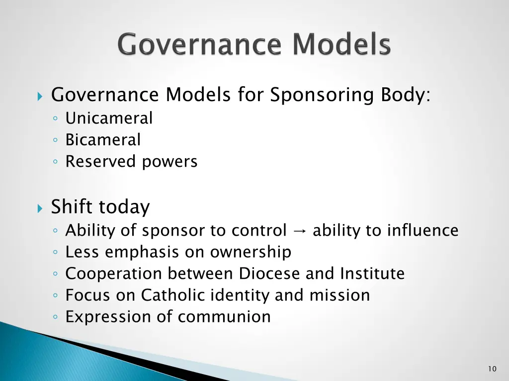 governance models for sponsoring body unicameral