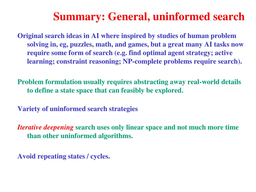 summary general uninformed search