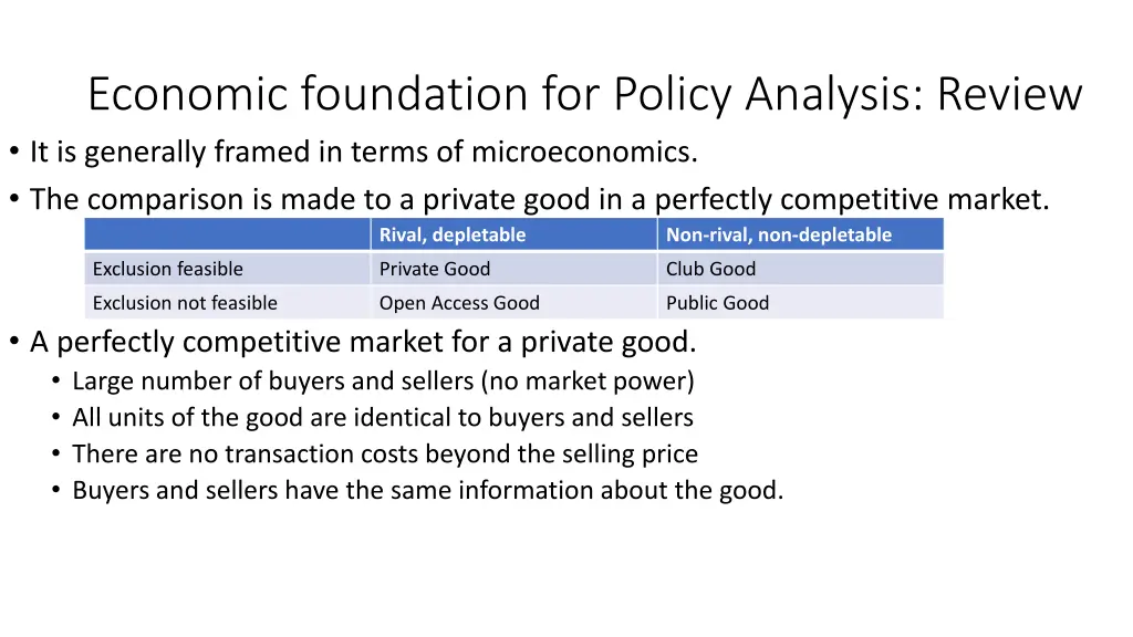 economic foundation for policy analysis review