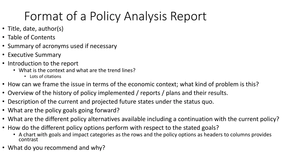 format of a policy analysis report title date