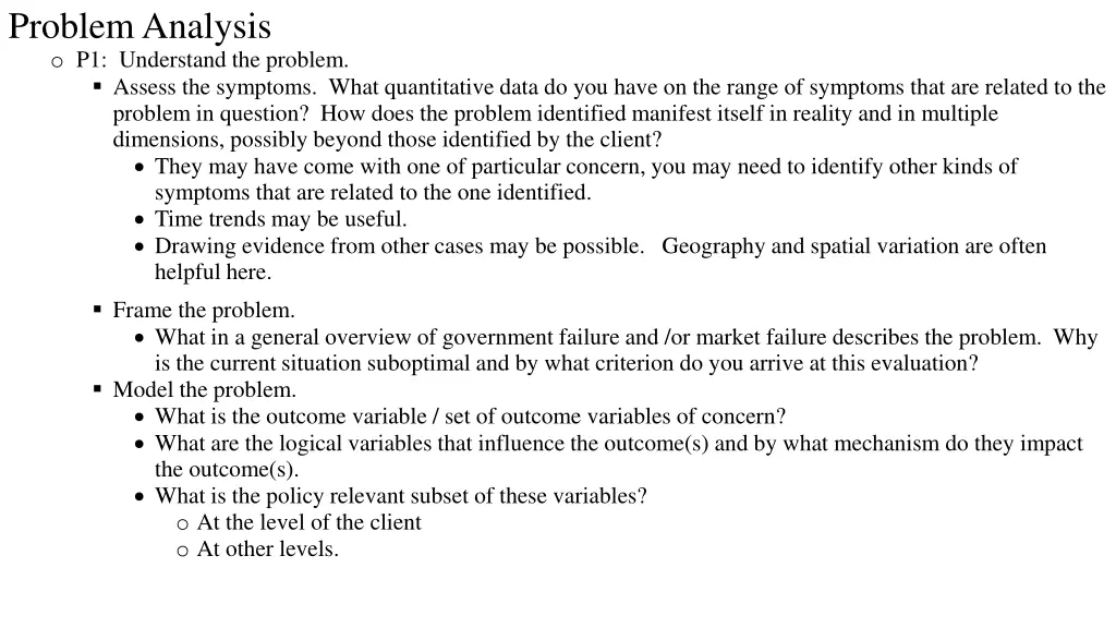 problem analysis o p1 understand the problem
