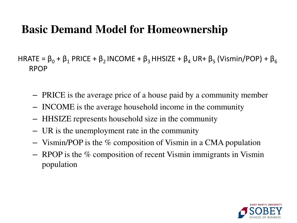 basic demand model for homeownership