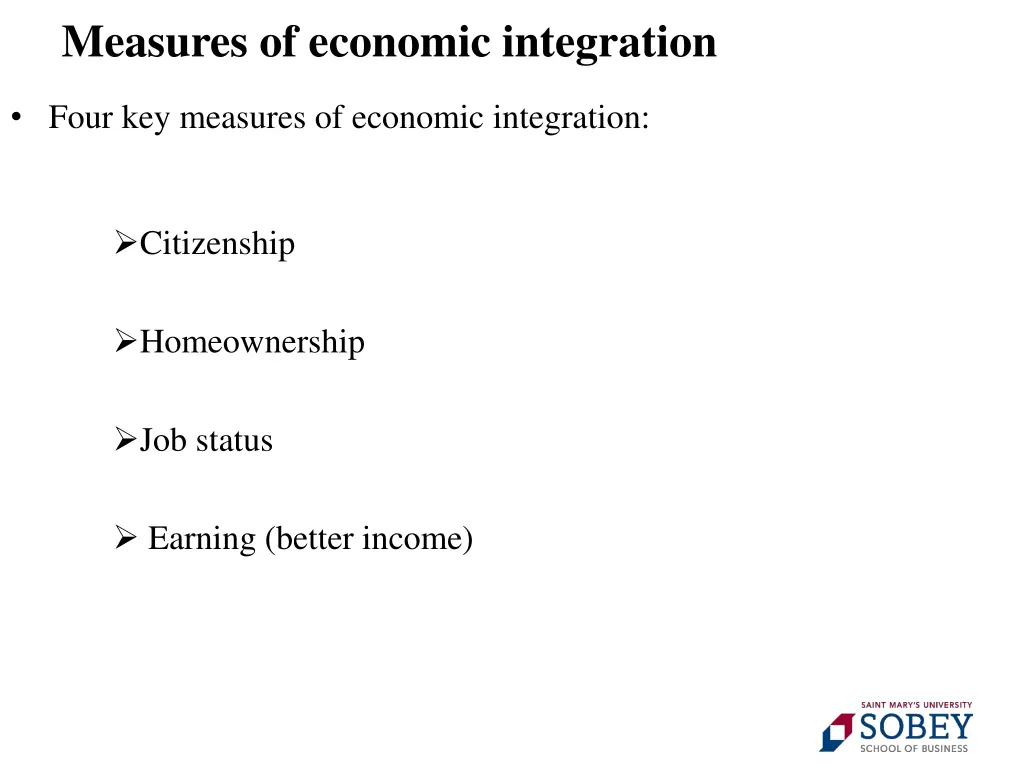 measures of economic integration