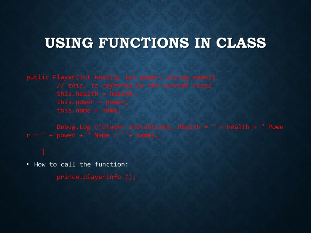 using functions in class