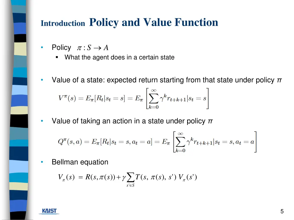 introduction policy and value function