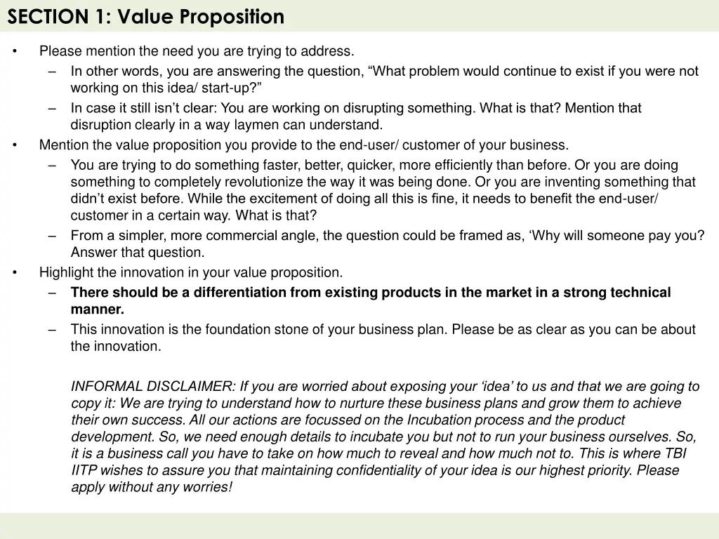 section 1 value proposition