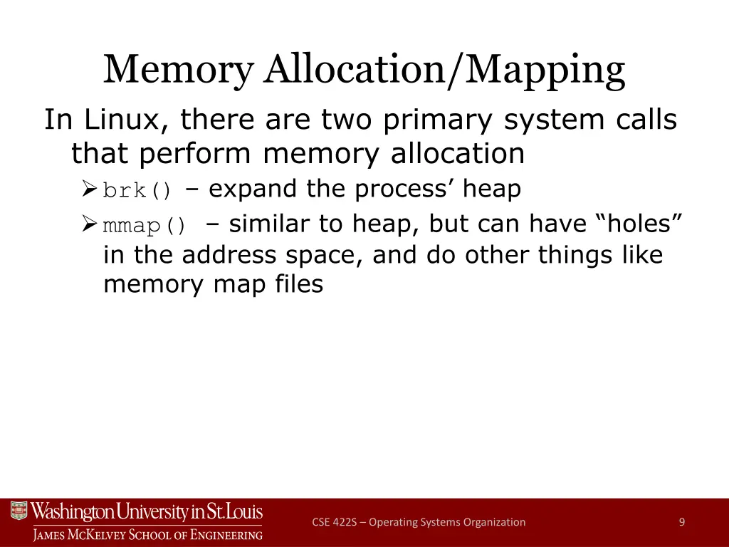 memory allocation mapping in linux there
