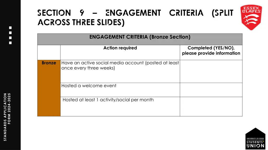 engagement criteria bronze section