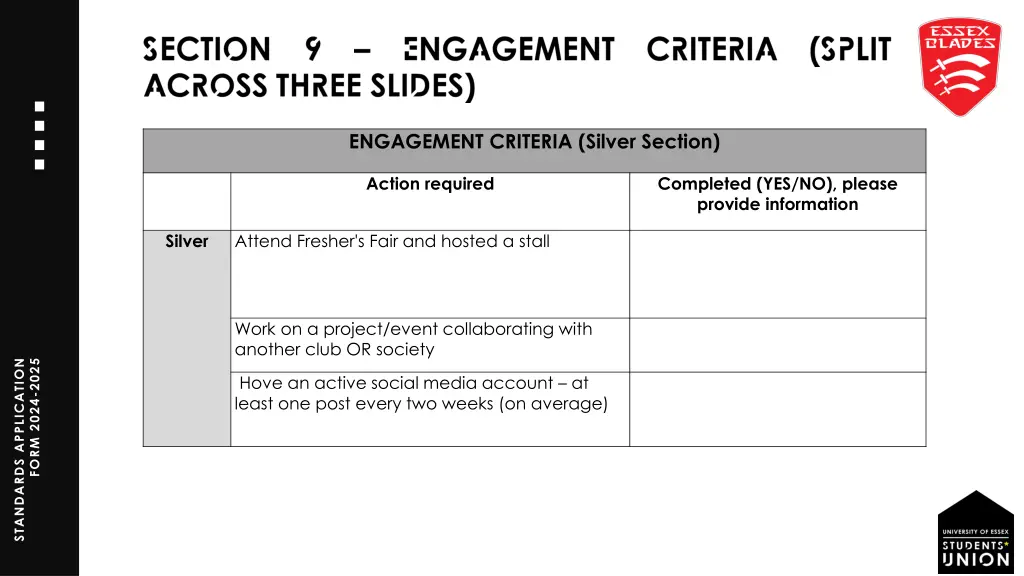 engagement criteria silver section