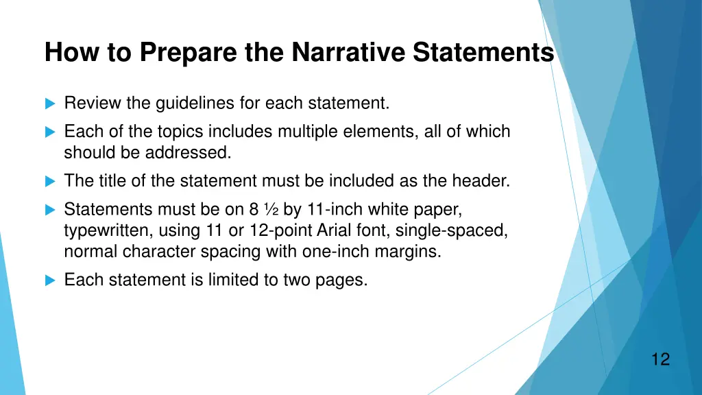 how to prepare the narrative statements